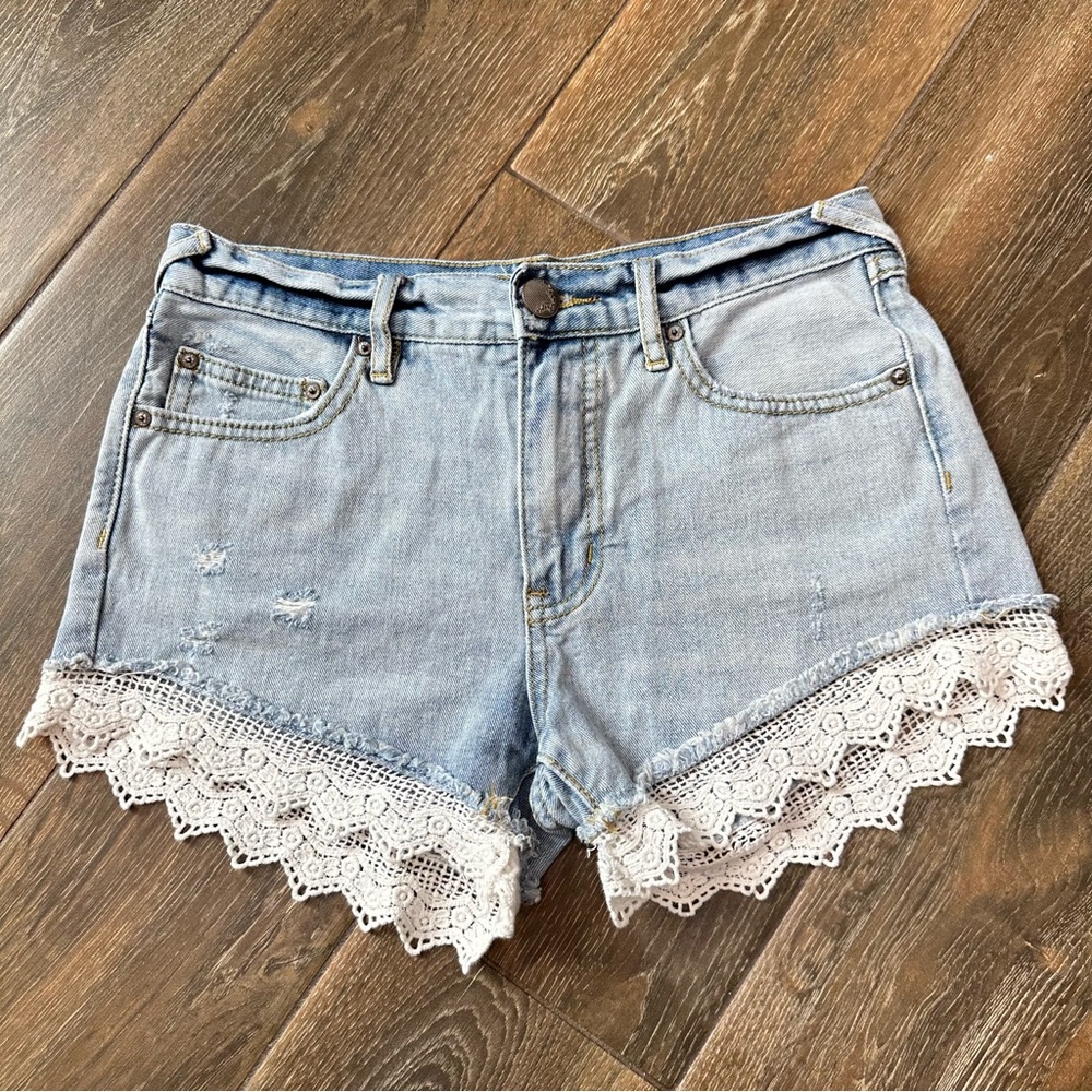 Free People Lace Trim Distressed High Rise 24 Shorts